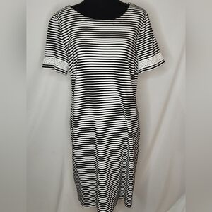 Talbots Soft Cotton Short Sleeve Boat Neck Black White Striped Dress - Size XLP